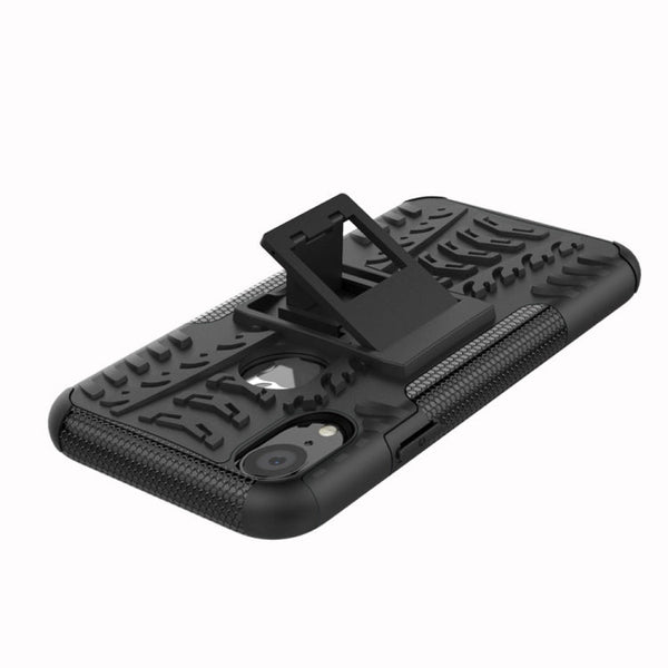 For iPhone XR Tire Texture TPU+PC Shockproof Case with Holder, For iPhone XR, For XR