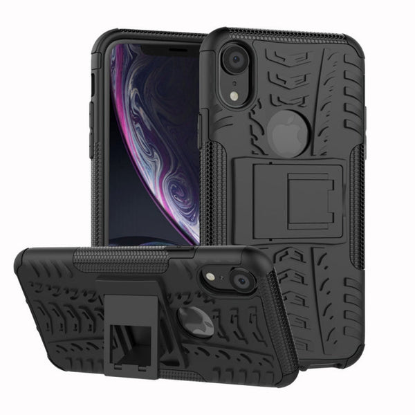 For iPhone XR Tire Texture TPU+PC Shockproof Case with Holder, For iPhone XR, For XR