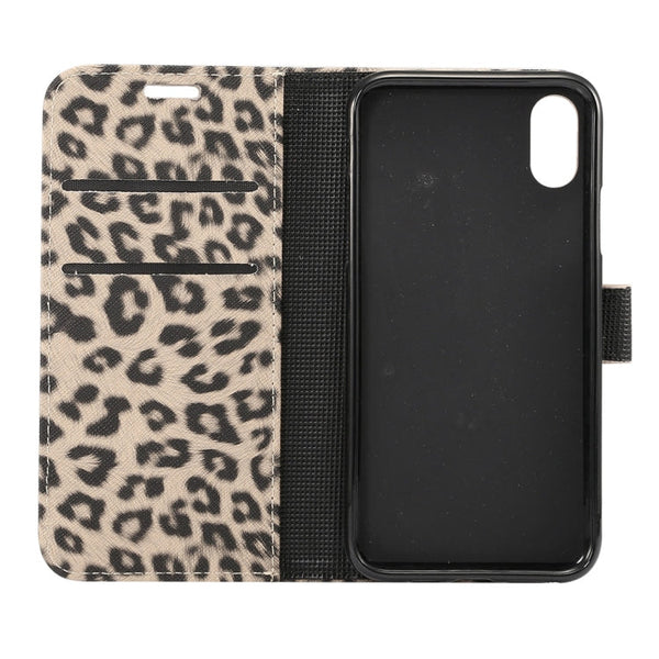 For iPhone XS Leopard Pattern Horizontal Flip Leather Case with Holder & Card Slots
