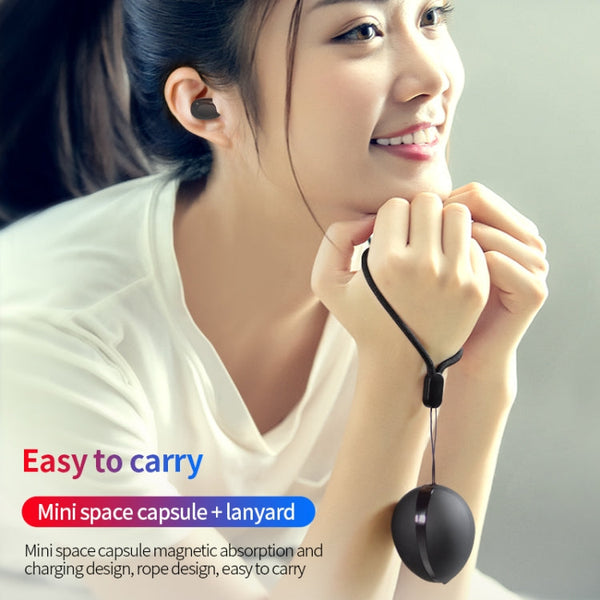 A10 TWS Space Capsule Shape Wireless Bluetooth Earphone with Magnetic Charging Box & Lanyard, Support HD Call & Automatic Pairing Bluetooth