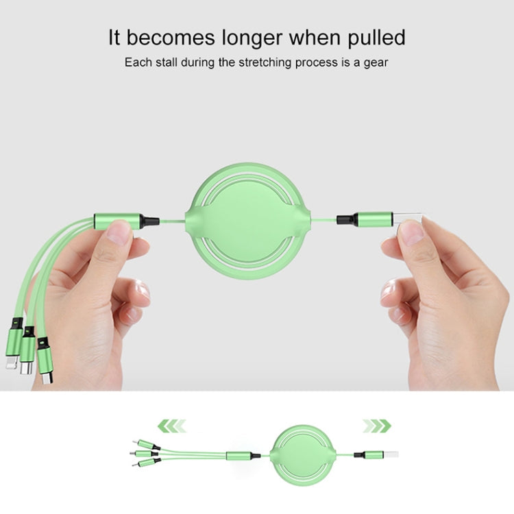 3.5A Liquid Silicone 3 in 1 USB to USB-C / Type-C + 8Pin + Micro USB Retractable Data Syn Charging Cable