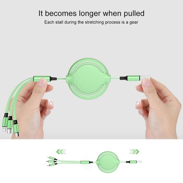 3.5A Liquid Silicone 3 in 1 USB to USB-C / Type-C + 8Pin + Micro USB Retractable Data Syn Charging Cable
