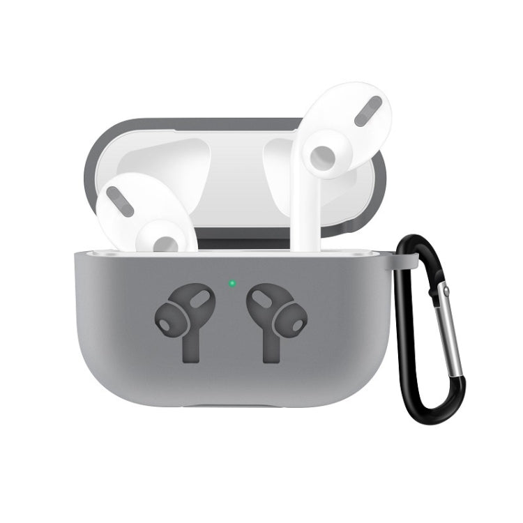 For AirPods Pro Silicone Flip Cover Earphone Protective Case with Anti-drop Buckle, Grey, Black