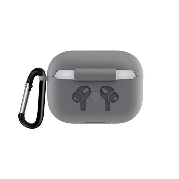For AirPods Pro Silicone Flip Cover Earphone Protective Case with Anti-drop Buckle, Grey, Black