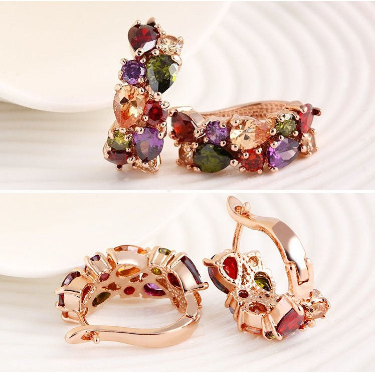 1 Pair Colorful Zircon Earrings Stud Jewelry For Women And Girls