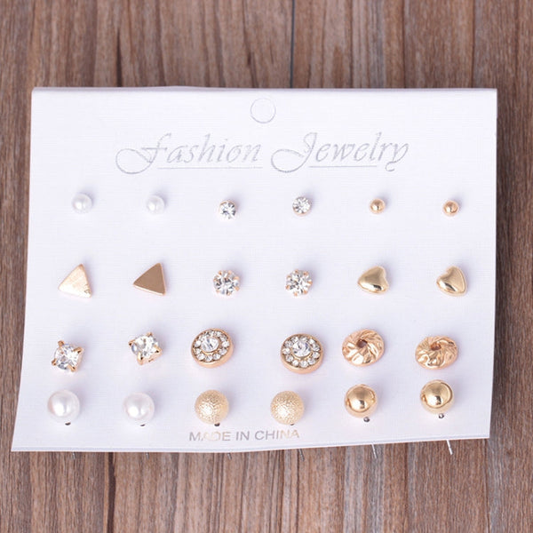 12 Pair Sets Assorted Multiple Stud Earings Jewelry Set With Card For Women And Girls(Silver)