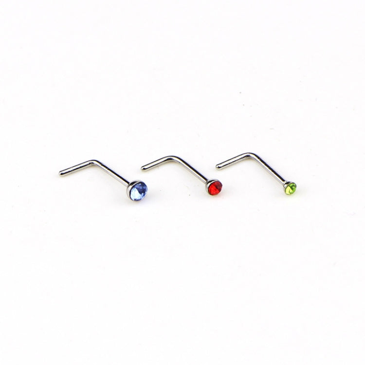 60 PCS Color Mixed Diamond Shape Stainless Steel Nose Stud Rings L Shaped Piercing Jewelry,Pin Length: 7mm, pin diameter: 0.6mm (Color)