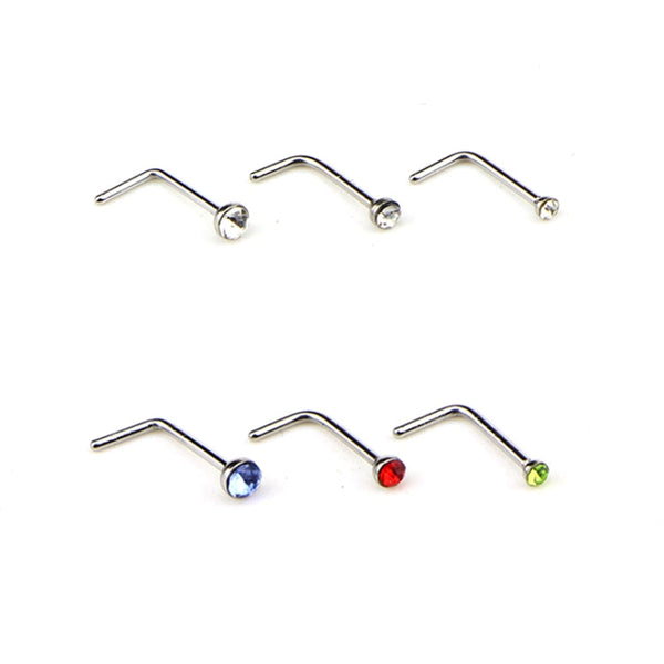 60 PCS Color Mixed Diamond Shape Stainless Steel Nose Stud Rings L Shaped Piercing Jewelry,Pin Length: 7mm, pin diameter: 0.6mm (Color)