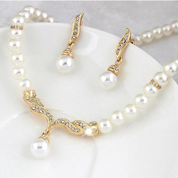 3 in 1 Bridal Accessories Lady Classic Fashion Bead Earring Necklace Jewelry Set