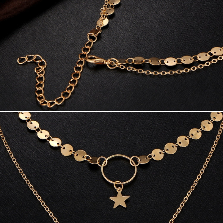 Simple Sexy Handmade Sequins Star Tassels Circle Clavicle Chain Long Pendant Double-layer Chain