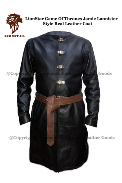 Jaime Lannister GOT Black Leather Trench Coat (Full Length Cowhide)