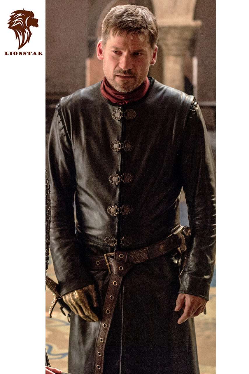 Jaime Lannister GOT Black Leather Trench Coat (Full Length Cowhide)