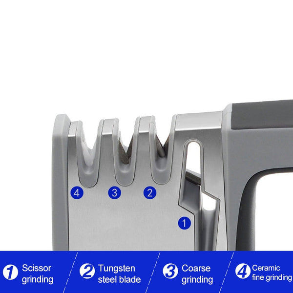 4 in 1 Stainless Steel Knife Sharpener Four Section Hand-held Quick Sharpening Tool with Non Slip Handle, 4 in 1 (Black), 4 in 1 (Red)