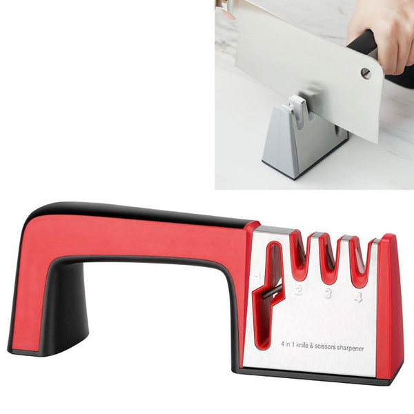 4 in 1 Stainless Steel Knife Sharpener Four Section Hand-held Quick Sharpening Tool with Non Slip Handle, 4 in 1 (Black), 4 in 1 (Red)
