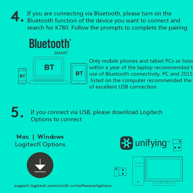 Logitech K780 Multi-device Bluetooth + Unifying Dual Mode Wireless Keyboard with Stand