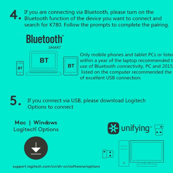 Logitech K780 Multi-device Bluetooth + Unifying Dual Mode Wireless Keyboard with Stand