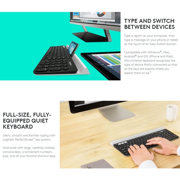Logitech K780 Multi-device Bluetooth + Unifying Dual Mode Wireless Keyboard with Stand