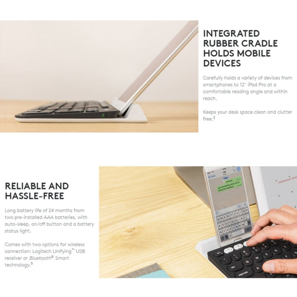Logitech K780 Multi-device Bluetooth + Unifying Dual Mode Wireless Keyboard with Stand