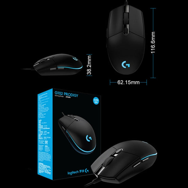 Logitech G102 6-keys RGB Glowing 6000DPI Five-speed Adjustable Wired Optical Gaming Mouse, Length: 2m, G102, G102 (White)