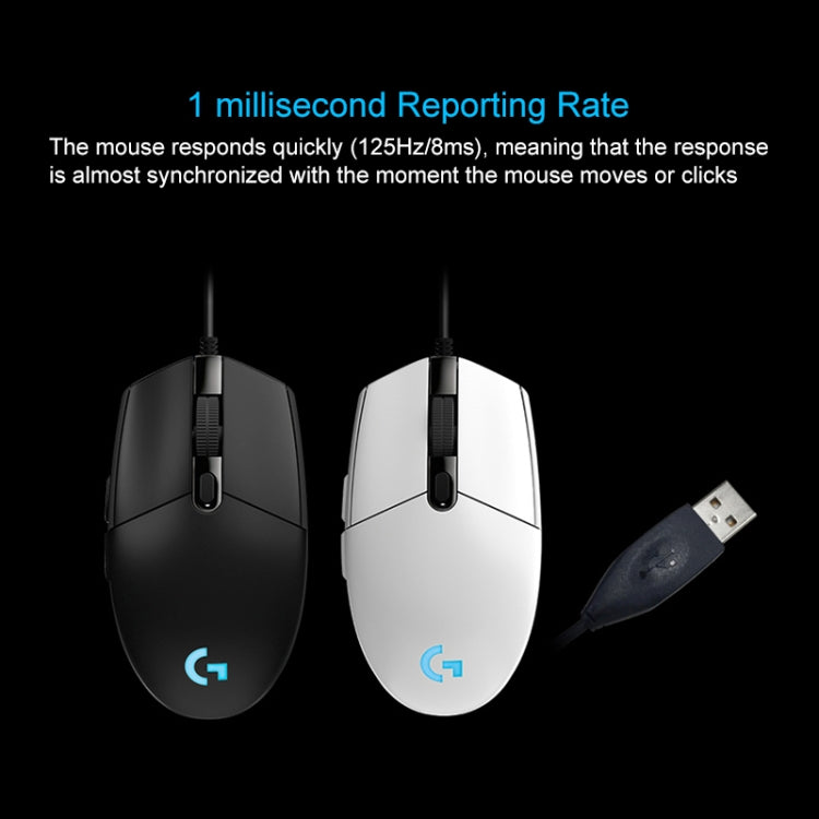 Logitech G102 6-keys RGB Glowing 6000DPI Five-speed Adjustable Wired Optical Gaming Mouse, Length: 2m, G102, G102 (White)