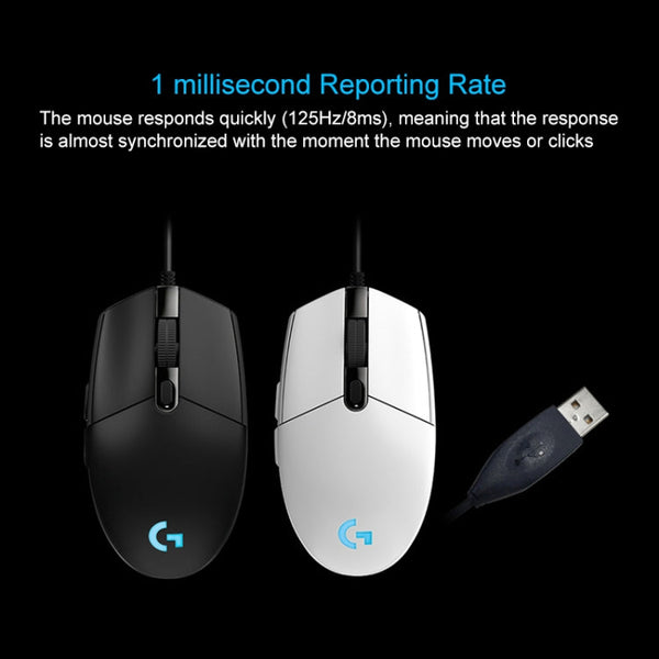 Logitech G102 6-keys RGB Glowing 6000DPI Five-speed Adjustable Wired Optical Gaming Mouse, Length: 2m, G102, G102 (White)