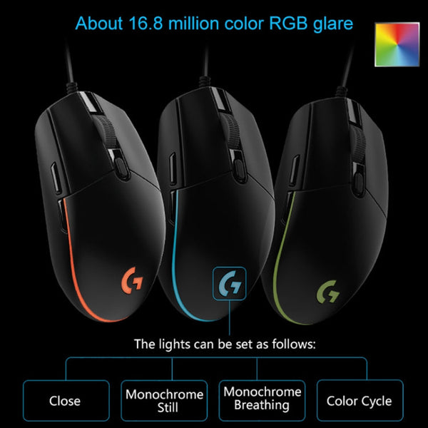 Logitech G102 6-keys RGB Glowing 6000DPI Five-speed Adjustable Wired Optical Gaming Mouse, Length: 2m, G102, G102 (White)