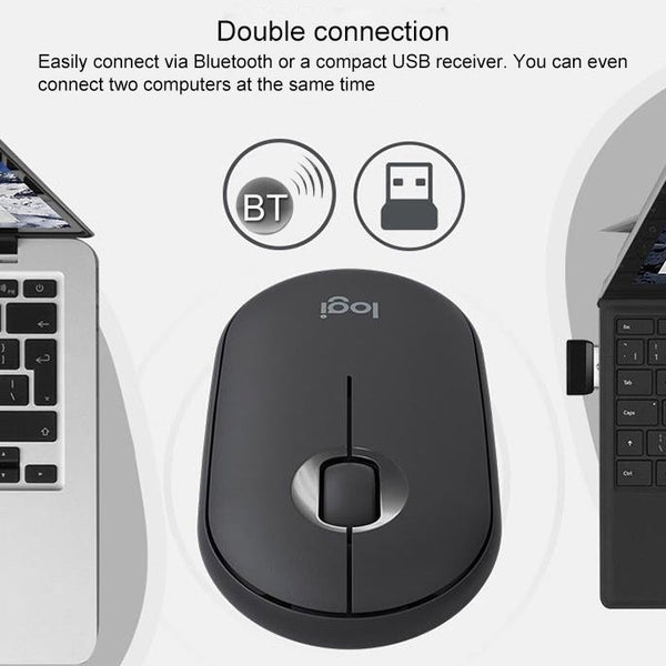 Logitech Pebble Cobblestone Shape Thin 3-keys 1000DPI Mute Wireless Bluetooth Optical Mouse, Wireless Range: 10m