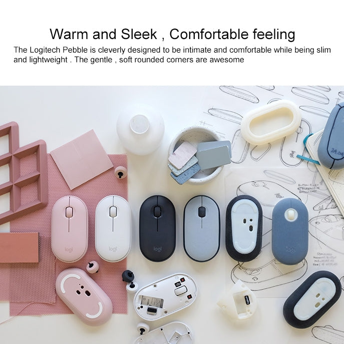 Logitech Pebble Cobblestone Shape Thin 3-keys 1000DPI Mute Wireless Bluetooth Optical Mouse, Wireless Range: 10m