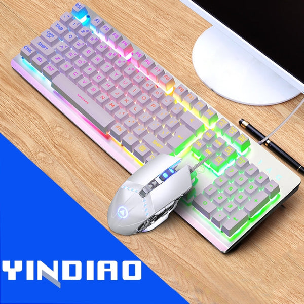 YINDIAO K002 USB Wired Mechanical Feel RGB Backlight Keyboard + Optical Silent Mouse Set, RGB Backlight / Silent / Black, RGB Backlight / White