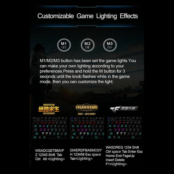 AULA F2088 108 Keys Mixed Light Mechanical Blue Switch Wired USB Gaming Keyboard with Metal Button