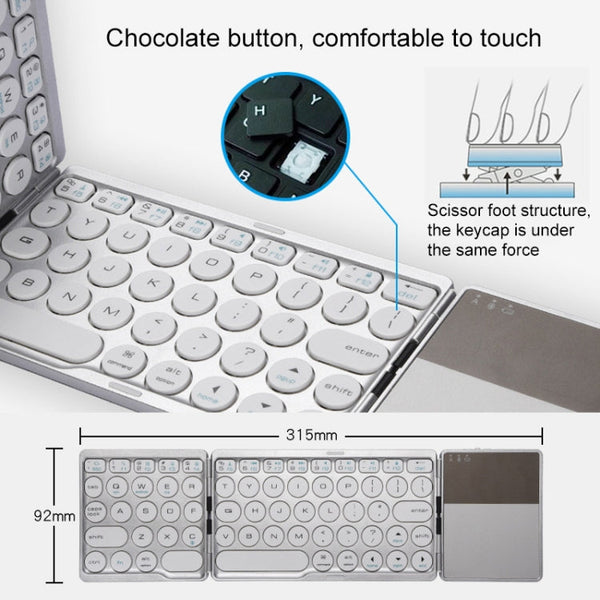 GK408 Three-fold Rechargeable Wireless Bluetooth Keyboard with Touchpad, Support Android / IOS / Windows