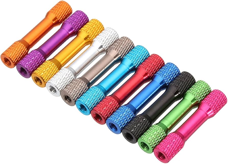 10pc M3x25 Knurled/Steppedd Standoffs Coloured Aluminium Pack
