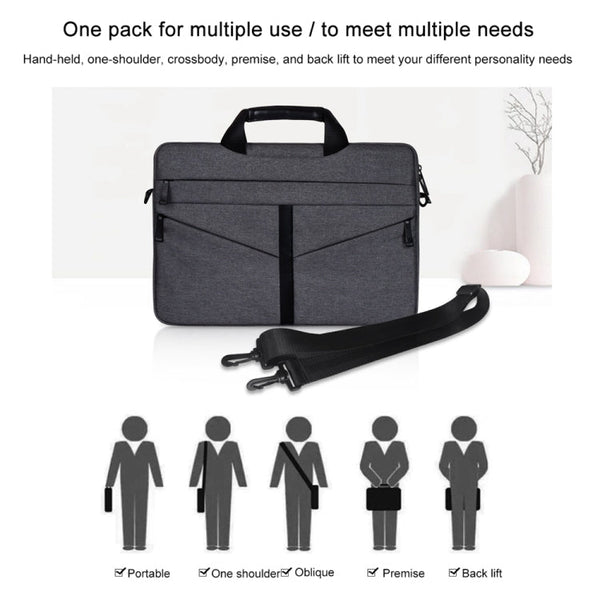 14.1 inch Breathable Wear-resistant Fashion Business Shoulder Handheld Zipper Laptop Bag with Shoulder Strap, 14.1 inch