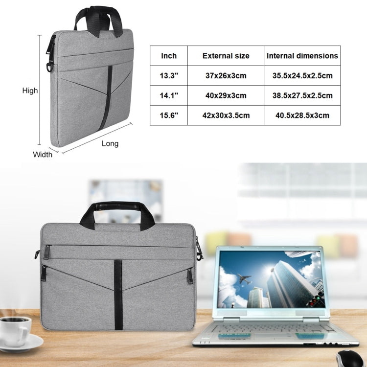 14.1 inch Breathable Wear-resistant Fashion Business Shoulder Handheld Zipper Laptop Bag with Shoulder Strap, 14.1 inch