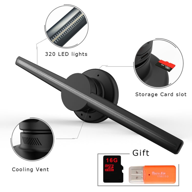 42cm Diameter 3D Holographic Display, WiFi App Control, 640 x 640 Pixels Resolution 320 LEDs Billboard, Support Micro SD Card, 42cm Wifi