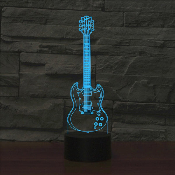 Five-string Guitar Shape 3D Colorful LED Vision Light Table Lamp, USB & Battery Version
