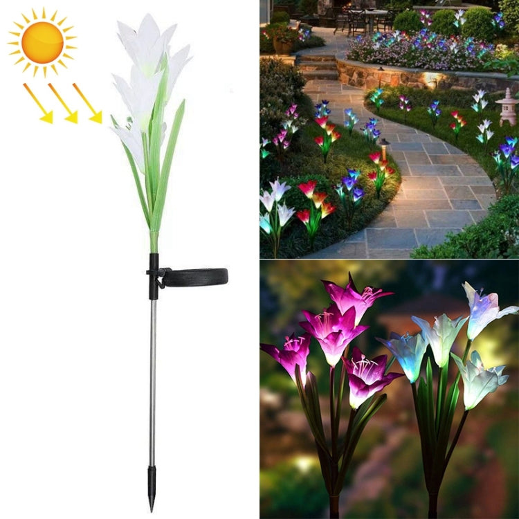Simulated Lily Flower 4 Heads Solar Powered Outdoor IP55 Waterproof LED Decorative Lawn Lamp, White Light