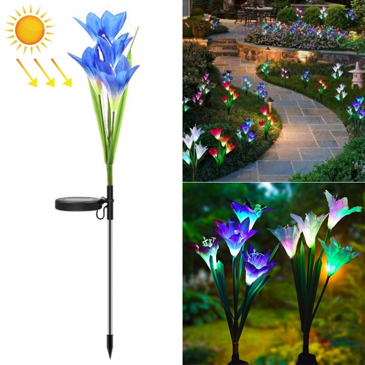 Simulated Lily Flower 4 Heads Solar Powered Outdoor IP55 Waterproof LED Decorative Lawn Lamp, Colorful Light