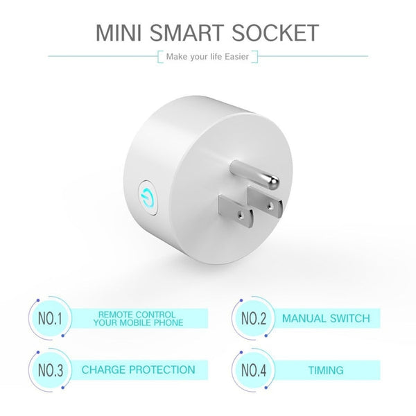 10A Round Shape WiFi Mini Plug APP Remote Control Timing Smart Socket Works with Alexa & Google Home, AC 100-240V, US Plug, 10A US Plug(Round Shape)