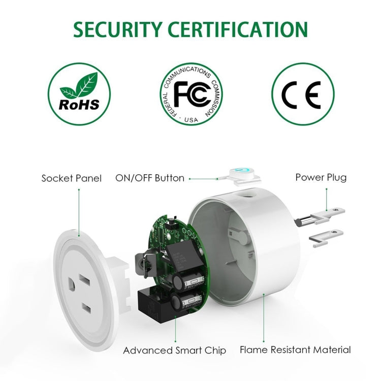 10A Round Shape WiFi Mini Plug APP Remote Control Timing Smart Socket Works with Alexa & Google Home, AC 100-240V, US Plug, 10A US Plug(Round Shape)