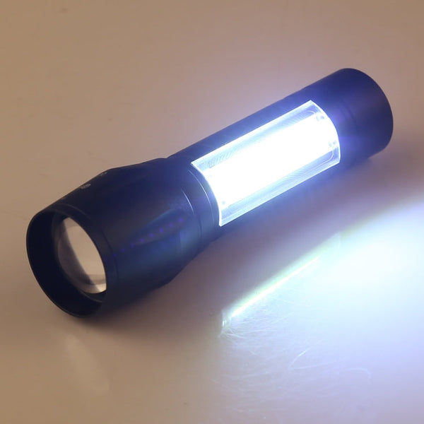 A2 USB Charging Waterproof Zoomable XPE + COB Flashlight with 3-Modes & Storage Box
