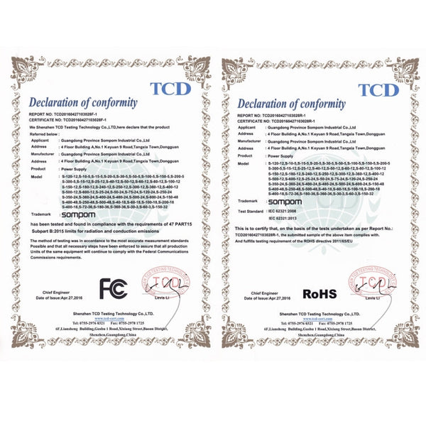 SOMPOM S-300-5 300W 5V 60A Switching Driver LED Light Strip Display Screen Lighting Monitor Power Supply, 300W 5V/60A