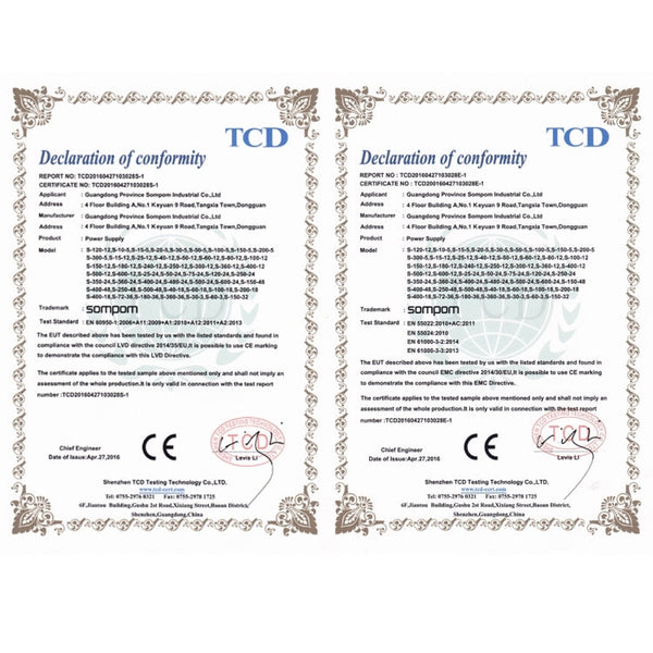 SOMPOM S-300-5 300W 5V 60A Switching Driver LED Light Strip Display Screen Lighting Monitor Power Supply, 300W 5V/60A