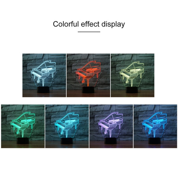 Piano Shape 3D Colorful LED Vision Light Table Lamp, USB & Battery Version