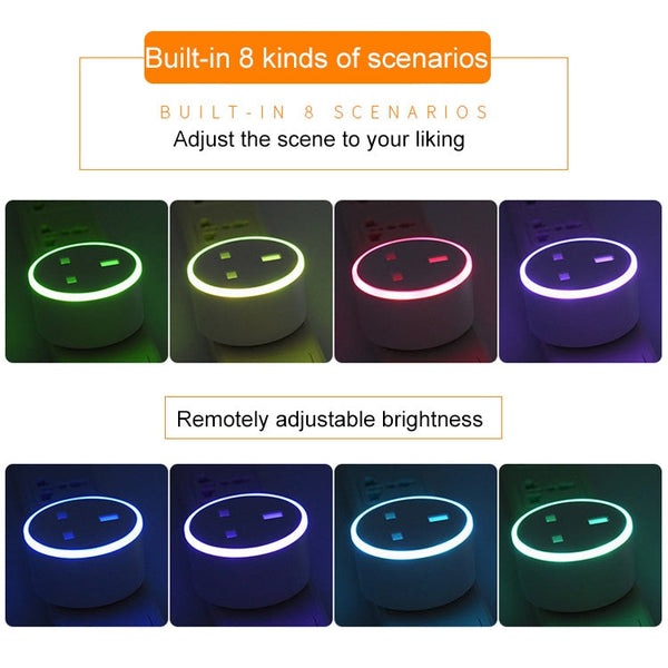 10A RGB Scene Light WiFi Remote Control Smart Socket Works with Alexa & Google Home, AC 220-240V, UK Plug, XS-SSC03