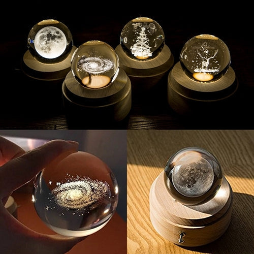 3D Word Engraving Crystal Ball Music Box Electronic Swivel Musical Birthday Gift Home Decor with Music, With Music