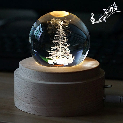 3D Word Engraving Crystal Ball Music Box Electronic Swivel Musical Birthday Gift Home Decor with Music, With Music