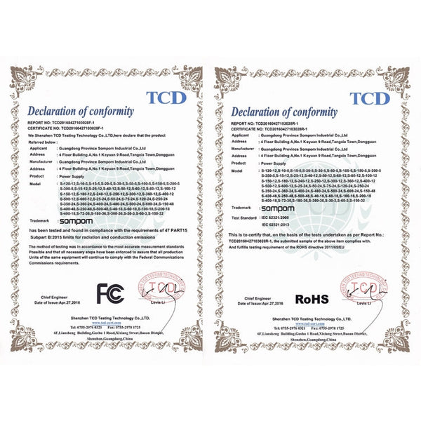 SOMPOM S-180-12 180W 12V 15A Iron Shell Driver LED Light Strip Lighting Monitor Power Supply, 180W 15A