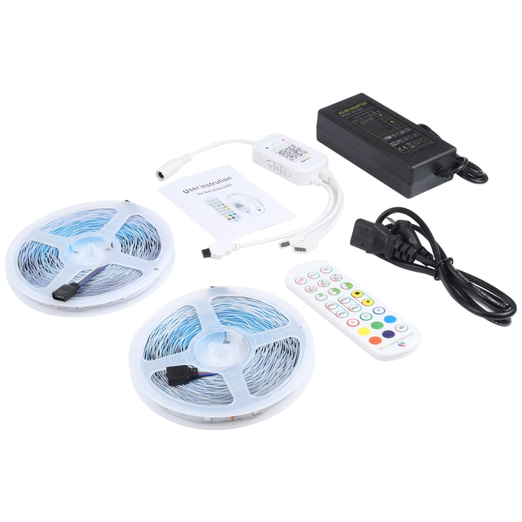 20m 600 LEDs SMD 5050 IP44 Waterproof RGB Light Strip with 24-keys Bluetooth + Music Remote Control, EU Plug