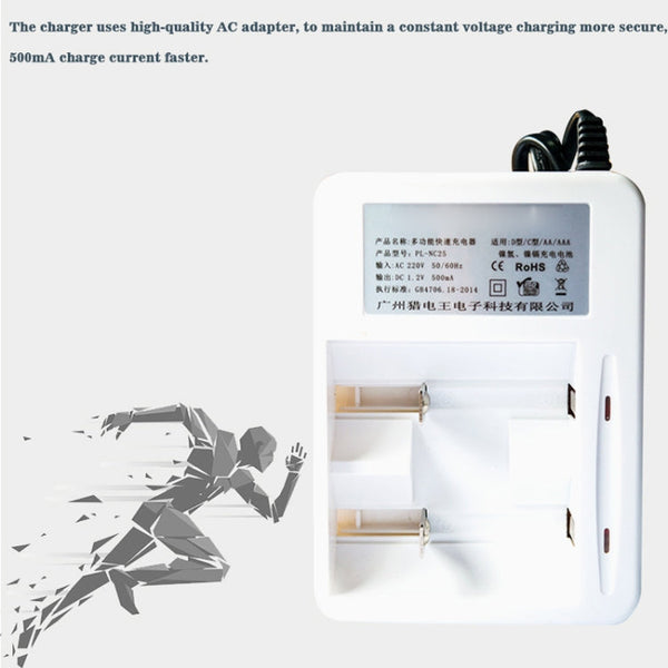 AC 220V 2 Slot Battery Charger for AA & AAA & C / D Size Battery, CN Plug